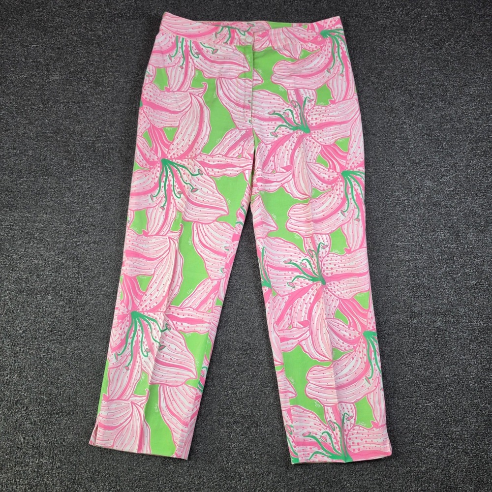 Lilly Pulitzer Capri Pants Floral Pink Green Womens 6 Lily Print Straight Leg